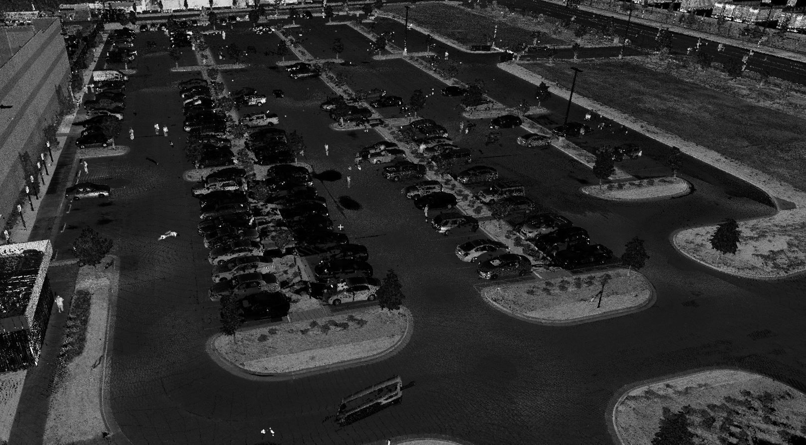 A black and white laser scanner image of the grounds of Goodyear Distribution Center.