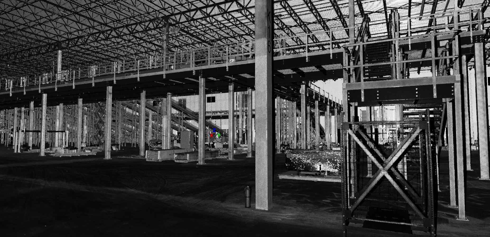 A black and white radar scan interior view of Prologis Riverview West Warehouse.
